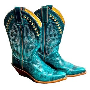 Justin Boots Teal and Yellow Heeled Boots